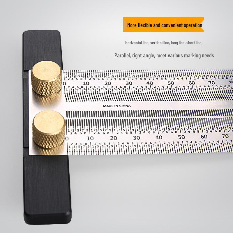 Stainless Steel Multifunctional Ruler for Woodworking: Hole, Wire Passing, Marking, and Scale with Backstop.