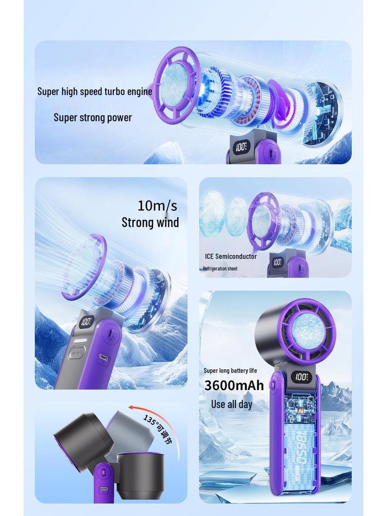 Portable Foldable Neck Fan with Digital Display & Stepless Speed