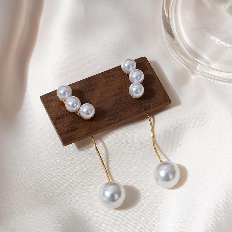 Long Tassel Fashionable Hong Kong Style Metal Pearl Earrings Trendy Fashion Girl Super Fairy Earrings