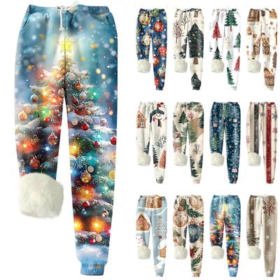 Women's Fashion Christmas Printed Sports Loose Thickened Thick Fleece Warm Pants