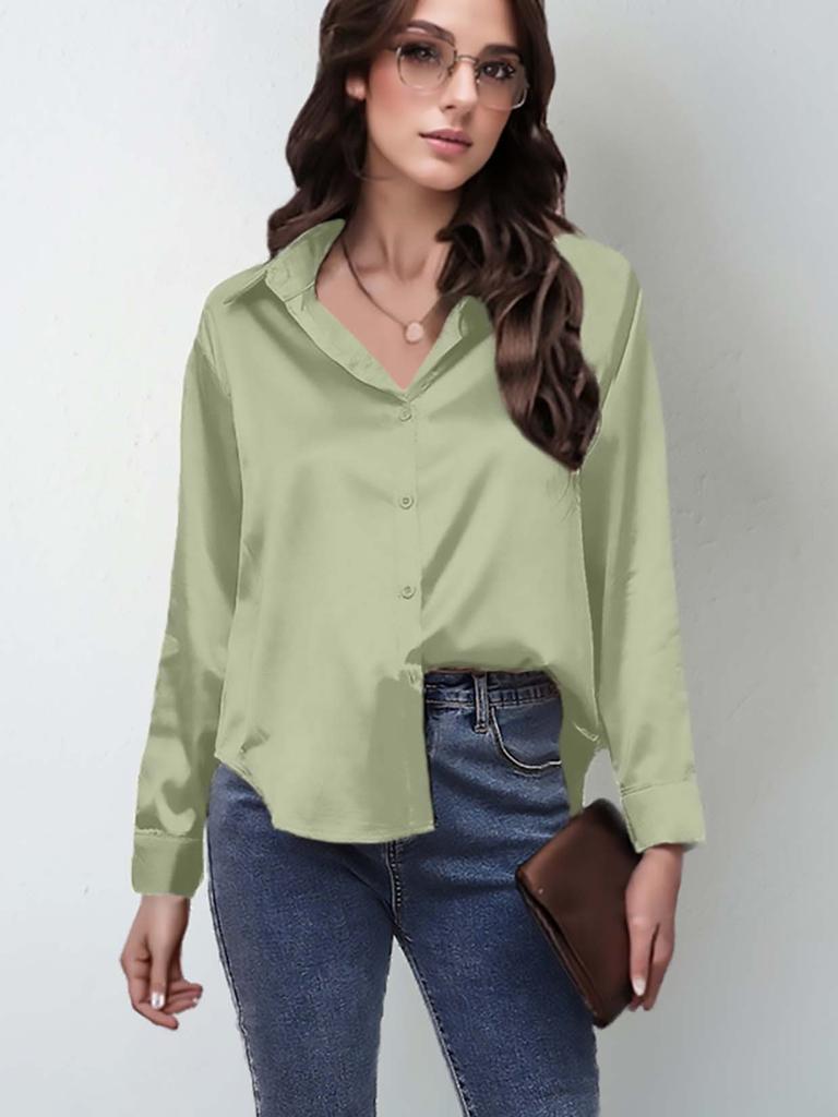 23 Colors 7 Sizes Ready Stock Satin Shirt Women Silk Satin Long Sleeve Shirt New Style Women's Clothing