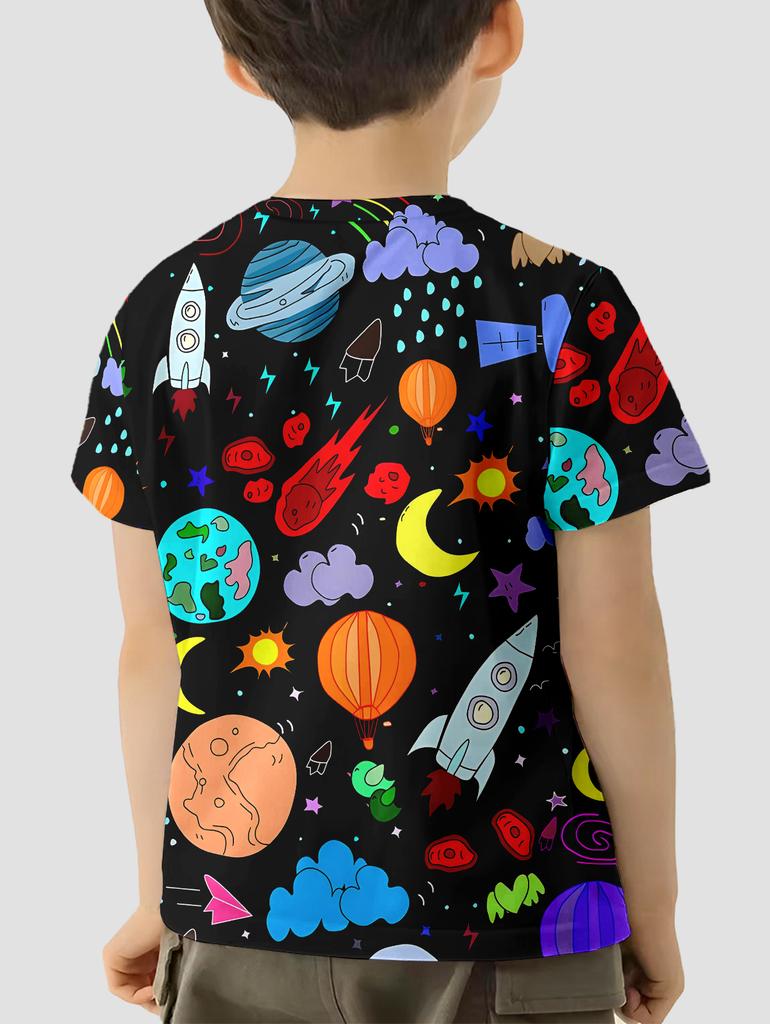 Baby Sommerkleidung Cartoon Weltraum Planeten Druck Kinder T-Shirt 2025 Kinderkleidung Kinder Jungen Kleidung T-shirty Top Jungen