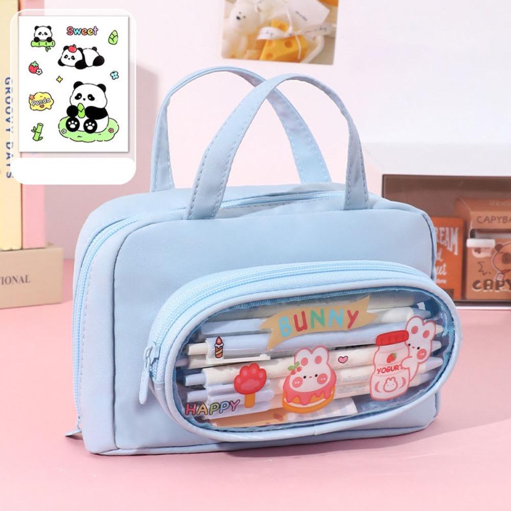 

Double-deck Handheld Pencil Case Large Capacity Pen Organizer Pouch Stationery Storage Bag Student синий