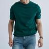 Summer Men T-Shirt Crew Neck Solid Color Short Sleeves Knitted Shirt Breathable Slim Fit Lightweight Basic Tee Casual Business Top