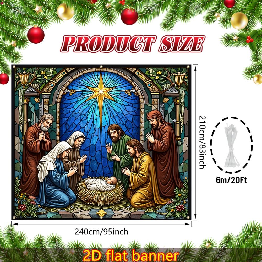 2D Flat Christmas garage decoration banner colorful glass-style design of the scene of Jesus' birthzyc