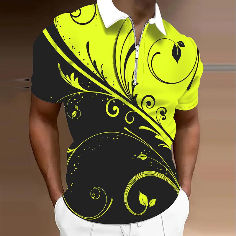 Men's  Shirt Polo Casual Zip Short Sleeve Fashion Casual Zipper Summer Spring Regular Fit 3D  Print Shirt