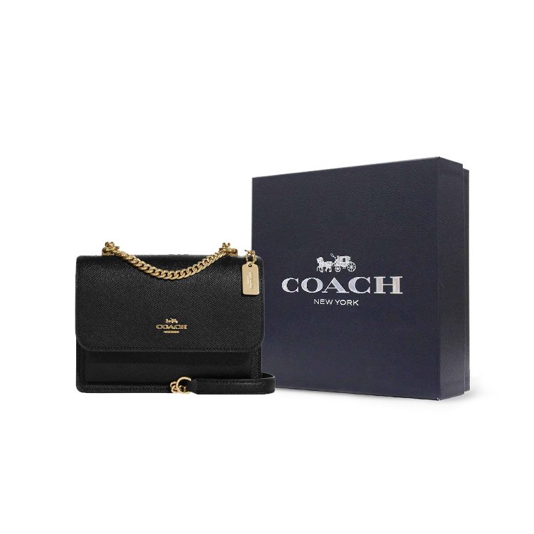 Coach Klare 18 Effen Kleur Flap Ketting Schouderband Accordion Tas Mini Dames schoudertas Zwart C9949-IMBLK