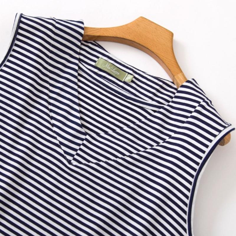 Striped Vest Dress Pajamas Women Cotton Large Size Summer Korean Style Basic Classic Loose Casual Chic Sleeveless Home Wear Trend