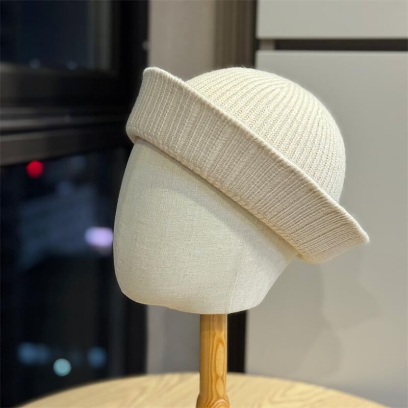 Solid color knitted sailor hat women's versatile warm cold hat fashion hat simple pullover bucket hat show small trend