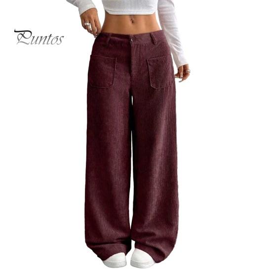 Comfortable Women Trousers Pants Button Zipper Closure Straight Wide Leg with Ladies Loose Fit Pockets Solid Color Lounge Daily Wear Long
