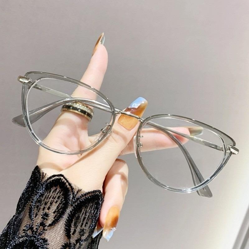Ins Cat Eye Glasses Cold Tea Color HD Anti Blue Light Glasses Frame Advanced Plain Whitening Glasses