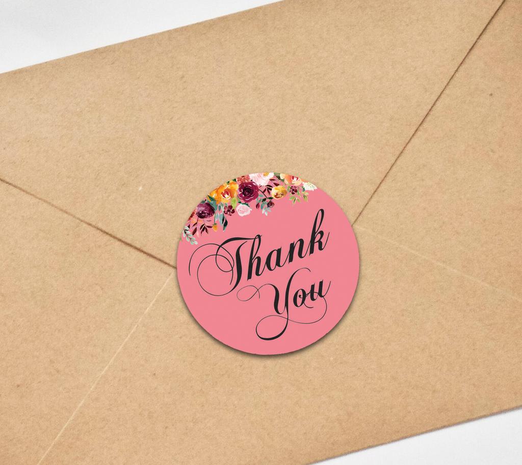 Darling Souvenir 45 Pcs Fuchsia Pink Round Floral Thank You Stickers DIY Envelope Seals-1.6