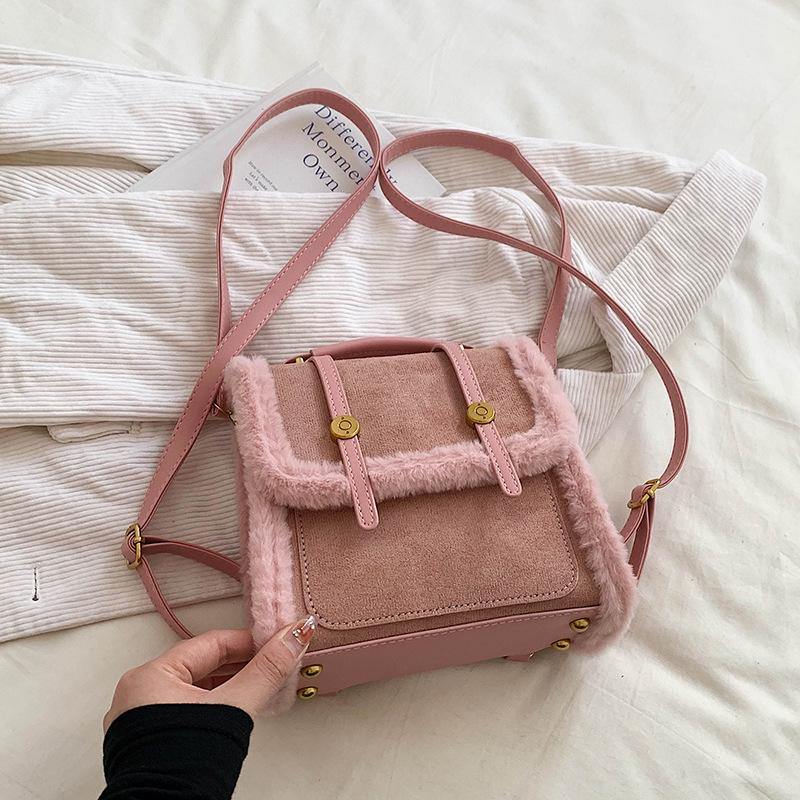 

Export retro deerskin fleece backpack 2024 new autumn and winter fashion lamb wool backpack versatile girls backpack рожевий