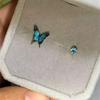 Fairy Purple and Blue Butterfly Rhinestone Asymmetrical Stud Earrings Dark Goth Insect Earrings Women Fashion Jewelry