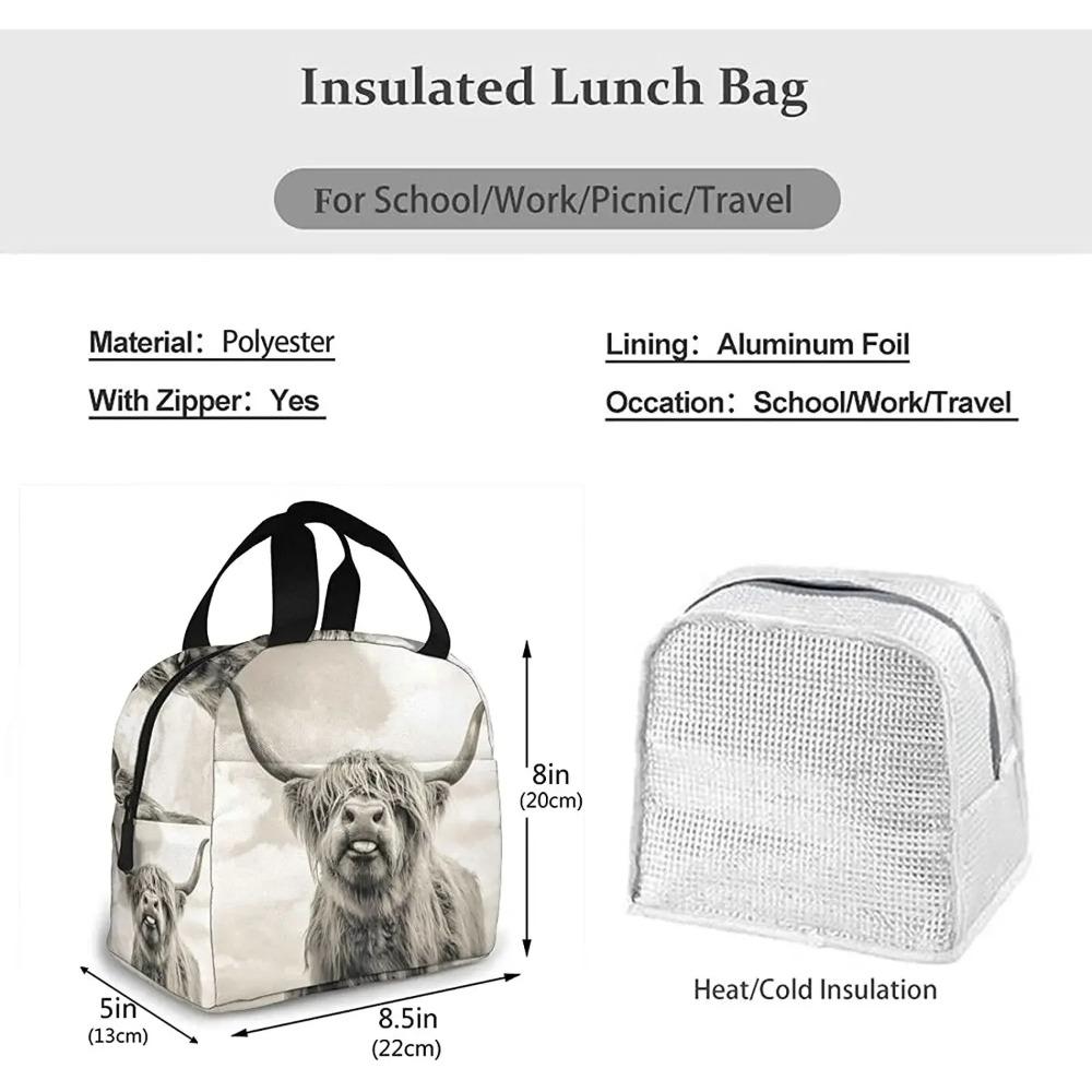 Genți de prânz amuzante cu vacă Highland pentru bărbați femei cutie de prânz izolată geantă tote frigorifică pentru muncă călătorie picnic, Multicolor