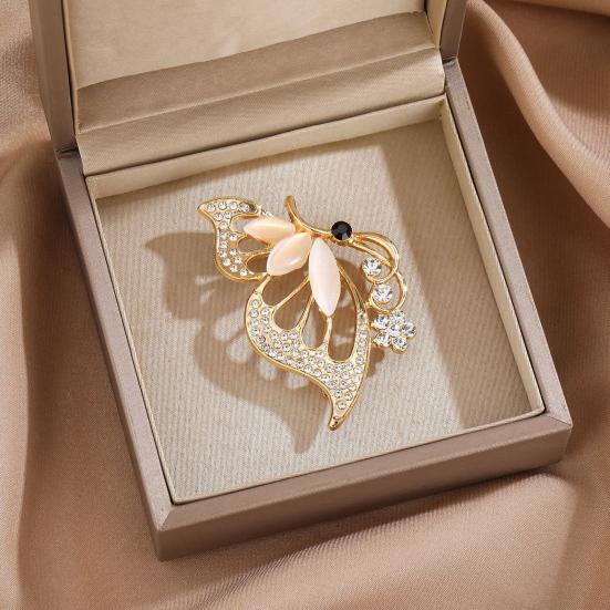Zinc Alloy Brooch Pin, Butterfly Shape Lapel Badge with Rhinestones Inlaid, Brooch Versatile Accessory for Sweaters Collars Hats Bags Coats Scarves