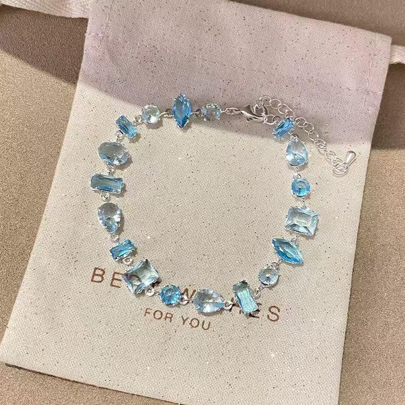 Sparkling Colorful Zircon Crystal Bracelet for Women Polished Metal Chain Lightweight Wrist Jewelry for Casual Party Wear