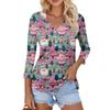 Women's Casual Fashion Sexy Comfortable Christmas Print V-Neck Button Three-quarter Sleeve Top