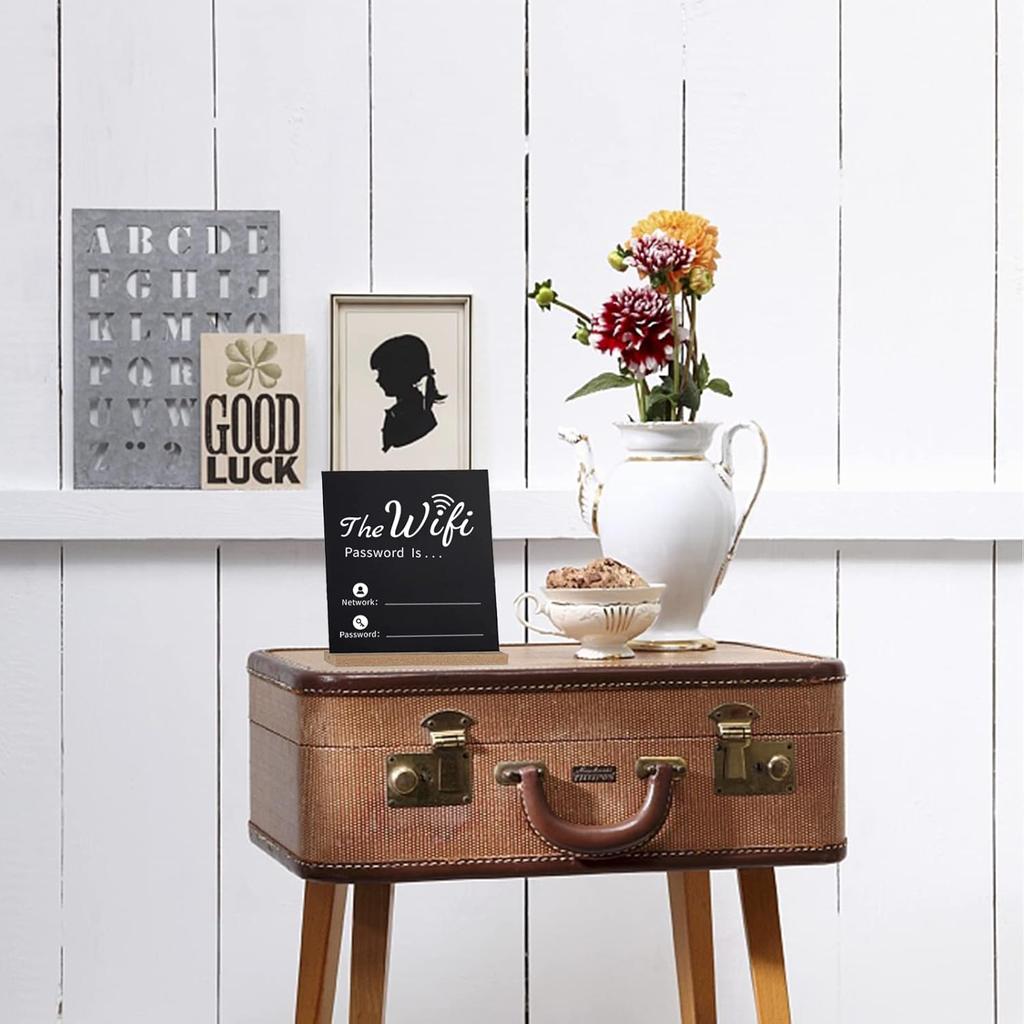 Premium Thick Wooden WiFi Password Sign With Pen - Freestanding Chalkboard Style Board for Home Office Restaurant Cafe, Table Centerpiece Decor with 