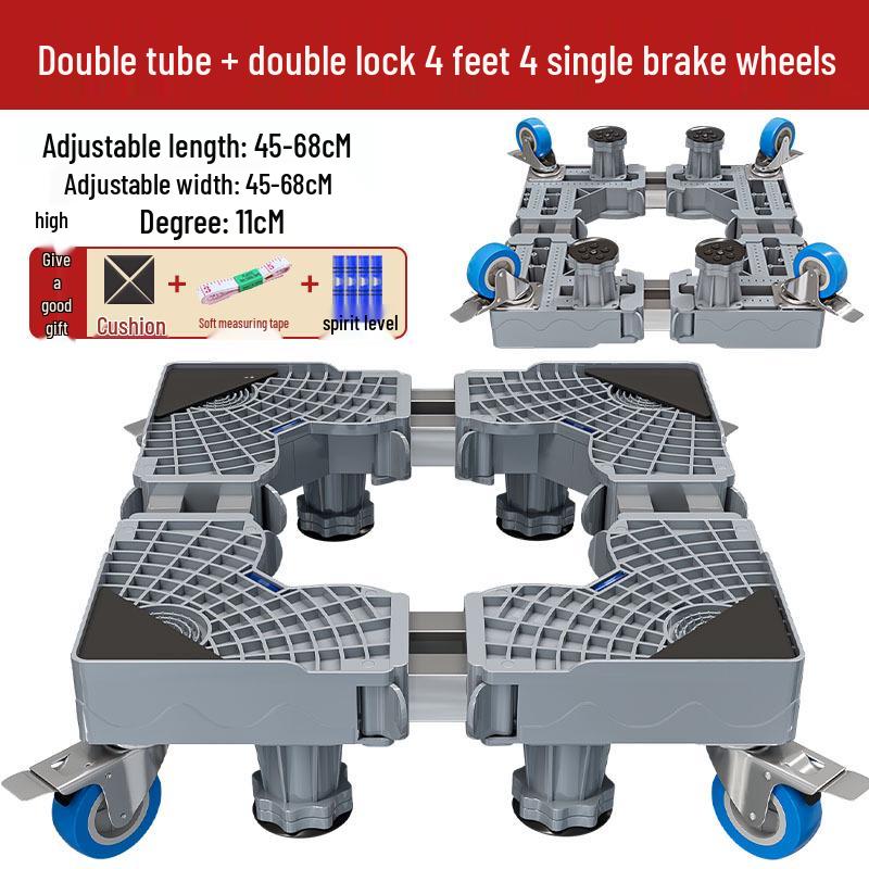 "Adjustable Gray Washing Machine Stand with Pulley Brake & Stainless Steel Pipe"