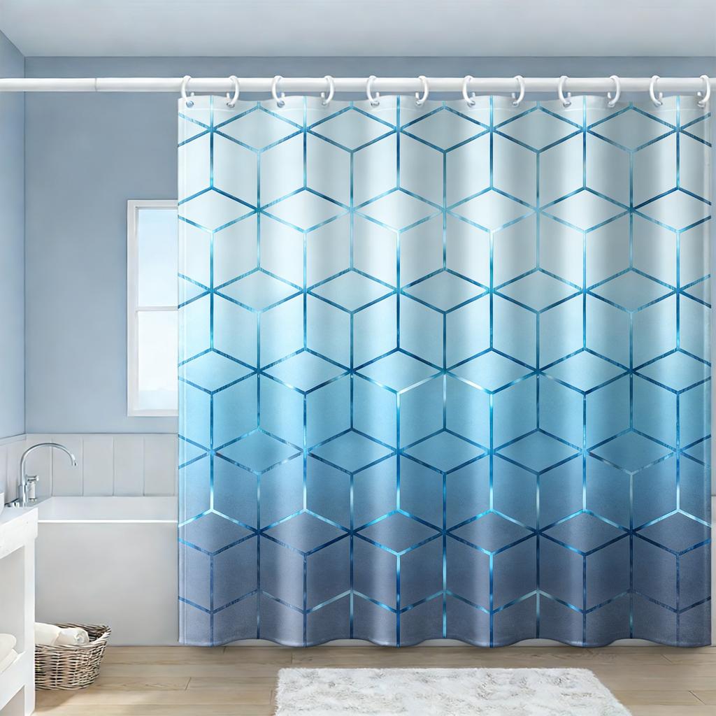 3D Black Geometric Chevron Pattern Waterproof Shower Curtain For Modern Bathroom