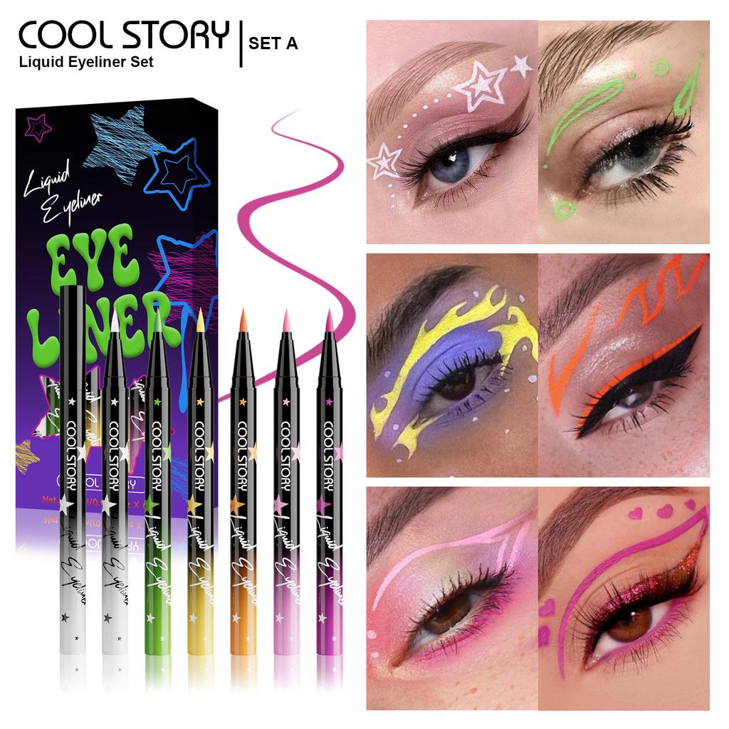 6 Colors Set Glitter & Shimmer Eyeliner Stick Pack - Long-Wearing Blue Tone Eyeliner Pencil with Smooth Application - Versatile
