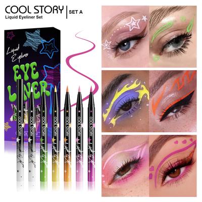 6 Colors Set Glitter & Shimmer Eyeliner Stick Pack - Long-Wearing Blue Tone Eyeliner Pencil with Smooth Application - Versatile
