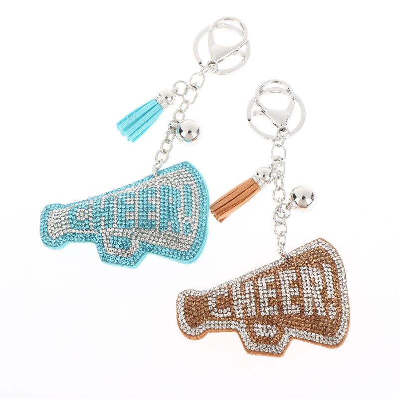 Neuer Full Crystal Wort Cheer Schlüsselanhänger Lederquaste Schlüsselhalter Strassstein Schlüsselring Anhänger Damen Tasche Anhänger Geschenk