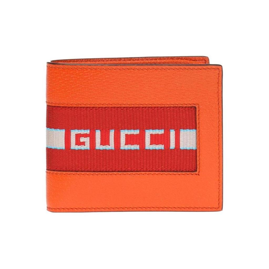 Gucci Vintage Striped Short Double-Fold Leather Wallet For Men Orange