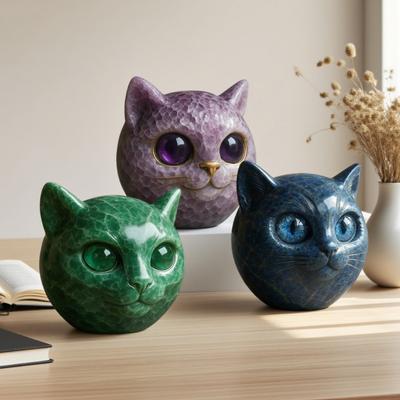Gato de Pedra Feito à Mão Imitação de Cristal Escultura Cabeça de Gato Resina Pedra de Cura Mini Estátua de Gato Lembrança Decoração de Casa Presente para Amantes de Gatos