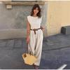 Set din două piese de vară din bumbac pentru femei, pulover fără mâneci tip maieu, pantaloni drepți largi cu talie înaltă