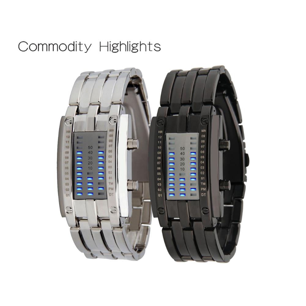fashion sports watch popular luxury  men women creative binary watch led couple stainless steel watch