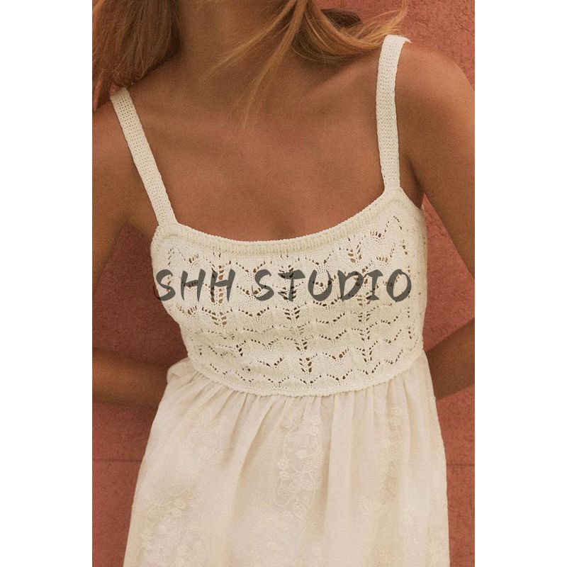 Summer New Product Women's Clothes Bowknot Decoration Patchwork Fashionable Knitted Sling Midi Skirt Dress 6236010