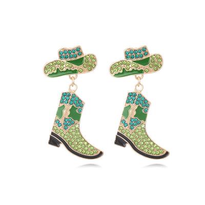 Rhinestone Western Boots Dangle Drop Earrings for Women Boho Cowgirl Cowboy Enamel Hat Boot Earrings Country Concert Party Outfits Jewelry Gift