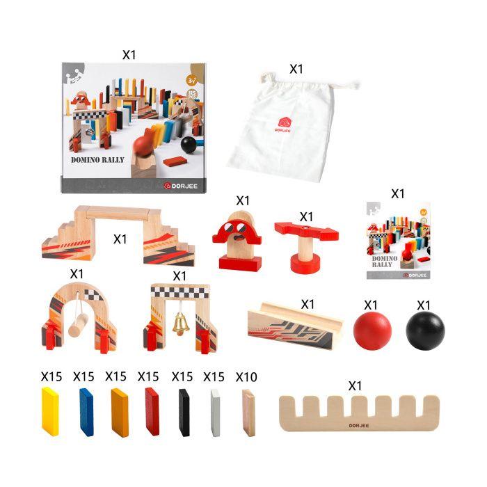 Jeu de Domino Rally coloré en bois 115 pièces - Dorjee - D3.400 - A partir de 4 ans