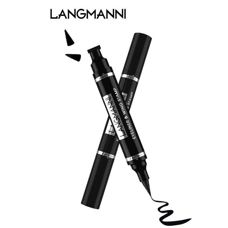 

Подводка для глаз Langmanni Double Head Seal Eyeliner водостойкая, прочная и не размазывается. 2 в 1 Треугольная черная подводка для глаз