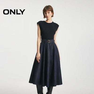 Women's Sleeveless Faux Two-Piece Patchwork Denim A-Line Dress
