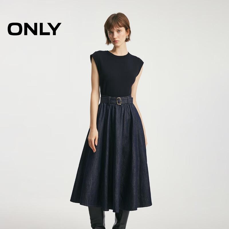 ONLY Women s Sleeveless Faux Two-Piece Patchwork Denim A-Line Dress XL