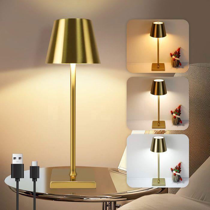 Nettlife Lampe de Table LED Rechargeable, Or, 3 Températures de Lumière, USB-C, pour Salon, Chambre, Bureau, Bar, Terrasse