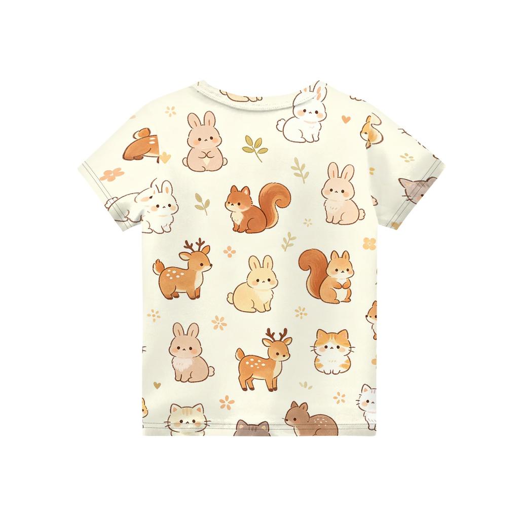 Kids Animal Print Crew Neck Short Sleeve Casual Loose Fit T Shirt Top Soft Comfortable Fabric Suitable for Daily Wear and Playtime
