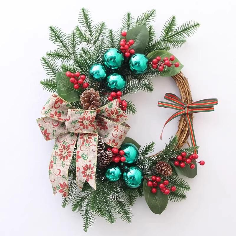 Factory Christmas Wreath Door Hanging Decorative Vine Snowfall for Mall Entrance Stair Handrail Pendant Bell Artificial Flower