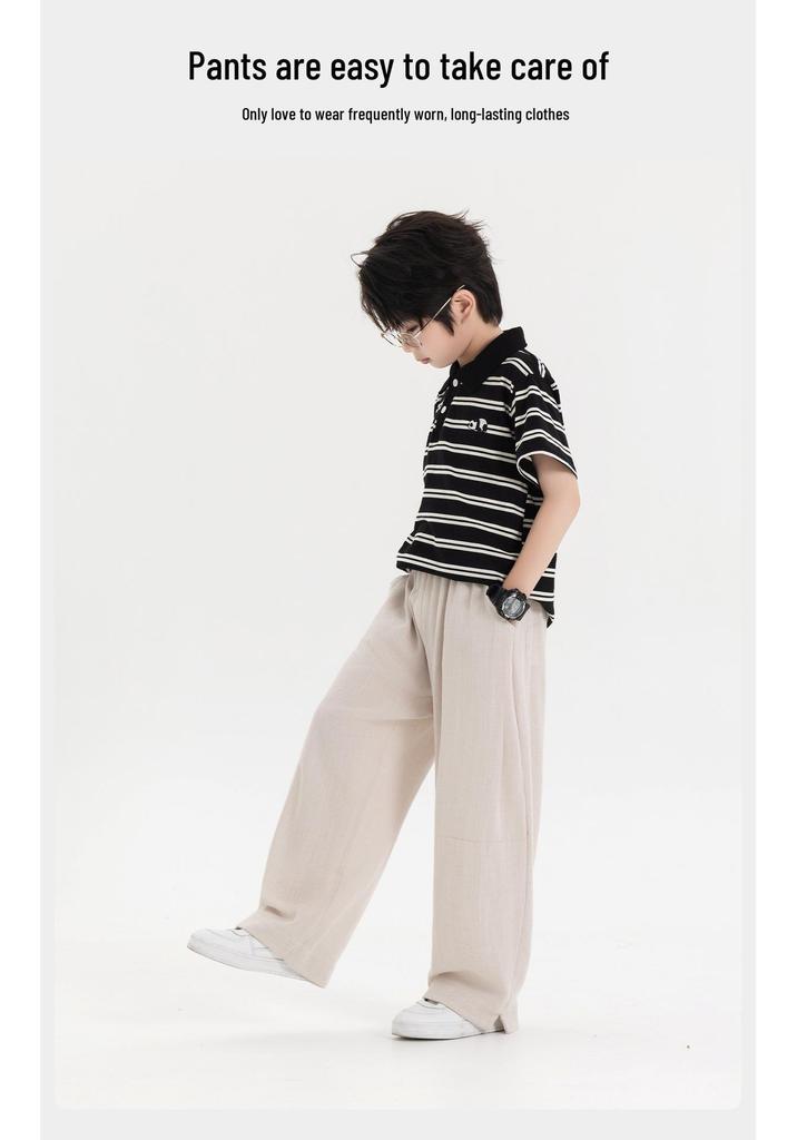 Pantaloni Larghi Estivi in Cotone e Lino per Ragazzo 2026: Leggero, Colore Unico, Stile Casual per Bambini di Mezza Età e Grandi