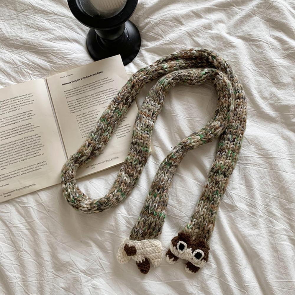 Animals Y2K Knitted Scarf Cartoon Squirrel Shawl Gothic Long Narrow Scarves  Girl