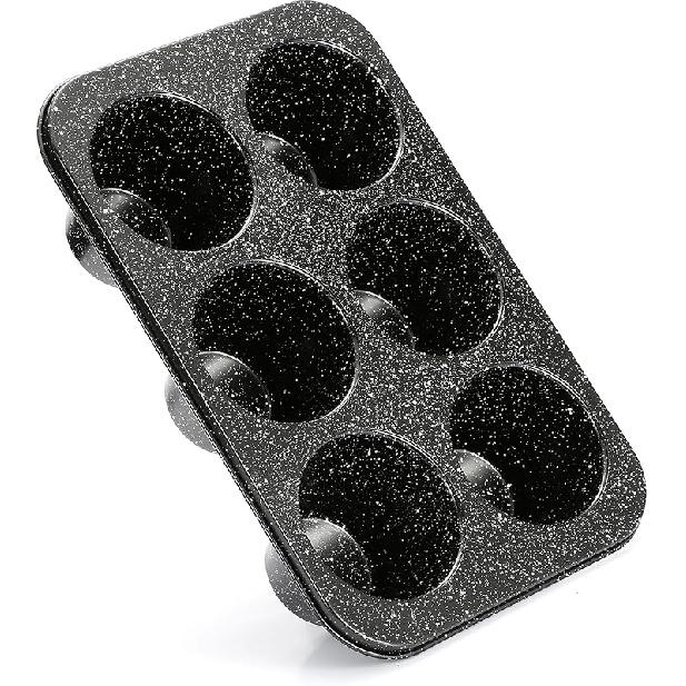Monfish Jumbo Deep Muffin Pan 6 Cup Carbon Steel Gray Stone non Stick Coating Muffin Tin 3.5diax3inch cup