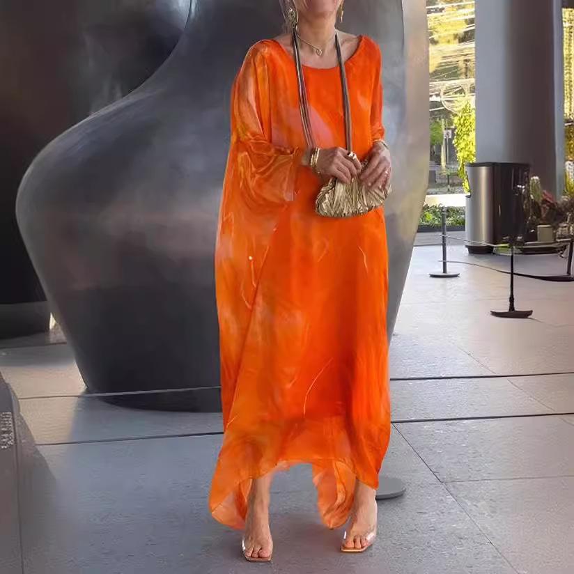 Elegant Marble Texture Chiffon Dress - Summer Collection