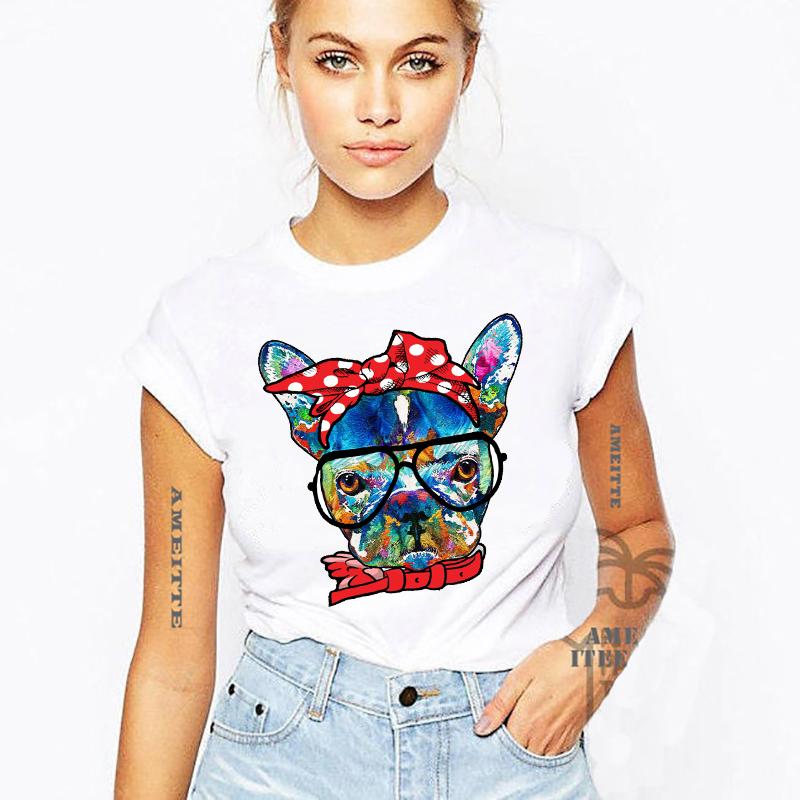 Unisexs White Short Sleeve Cute French Bulldog Mom Cartoon Harajuku Graphic Tee Gift