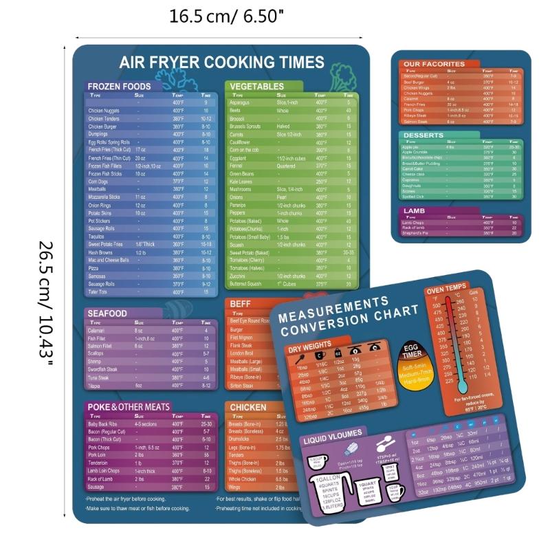 3 Pcs Kitchen Cooking Time Chart Magnet Conversion Chart Cooking Measurements for Food Measuring Weight Temperature
