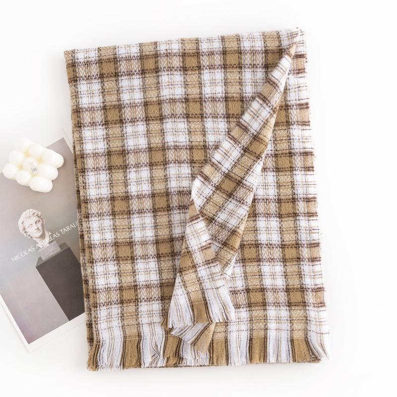 New Korean Style Imitation Cashmere Scarf with High End Atmosphere for Women Autumn and Winter Plaid Scarf and Winter Shawl Dual Use