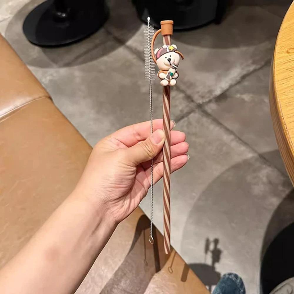 1PC Cute Bear Silicone Straw Cover Caps 7-8mm Straw Topper Reusable Splash Dust-proof Straws Cover For Tumbler Cup Accessories