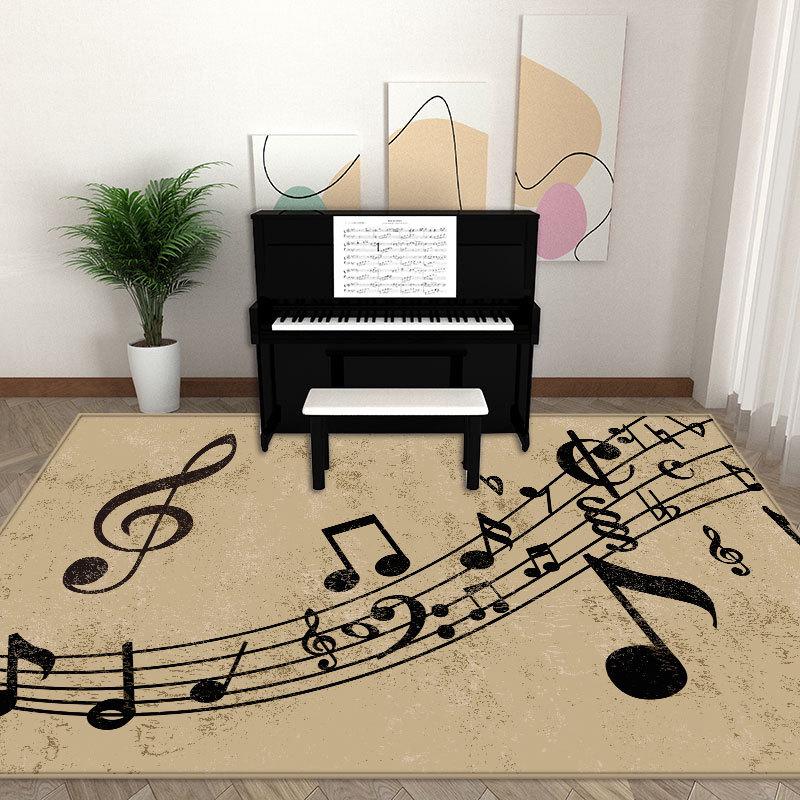 Geometric Music Instrument Crystal Velvet Non-Slip Sound-Insulating Piano & Drum Floor Mat - Dirt-Resistant, Washable Carpet